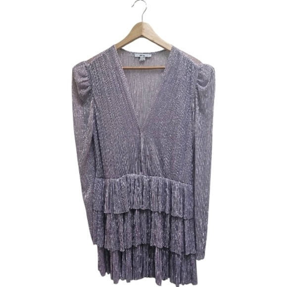 Sabina Musayev Carry Ruffled Mini Dress Metallic Foil V Neck Size XL Purple - Picture 3 of 11